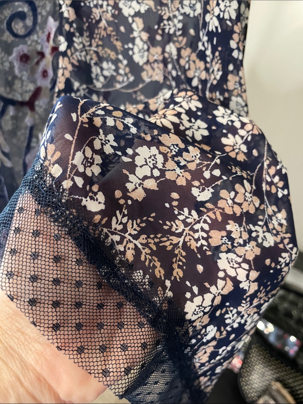POL navy floral patchwork sheer tank with embroidered straps - Picture 6 of 6